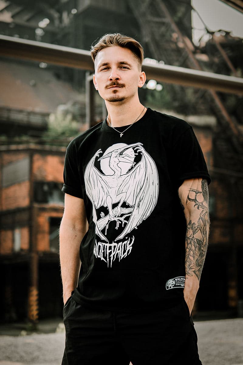 Black t-shirt with PTERANODON TEE UNISEX print - Wolfpack Clothing