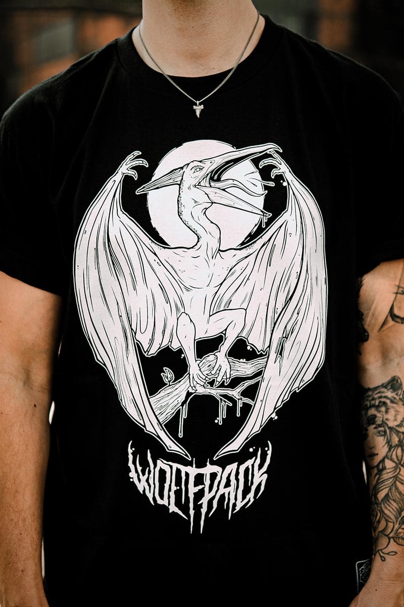 Black t-shirt with PTERANODON TEE UNISEX print - Wolfpack Clothing