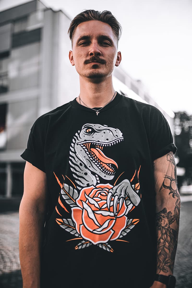 Black t-shirt with RAPTOR TEE UNISEX print - Wolfpack Clothing