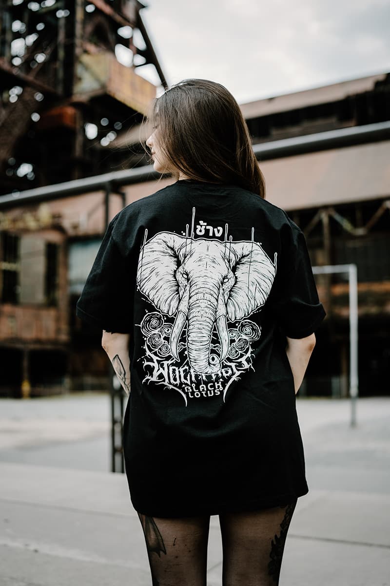Black t-shirt with ROYAL TUSKS TEE UNISEX print - Wolfpack Clothing