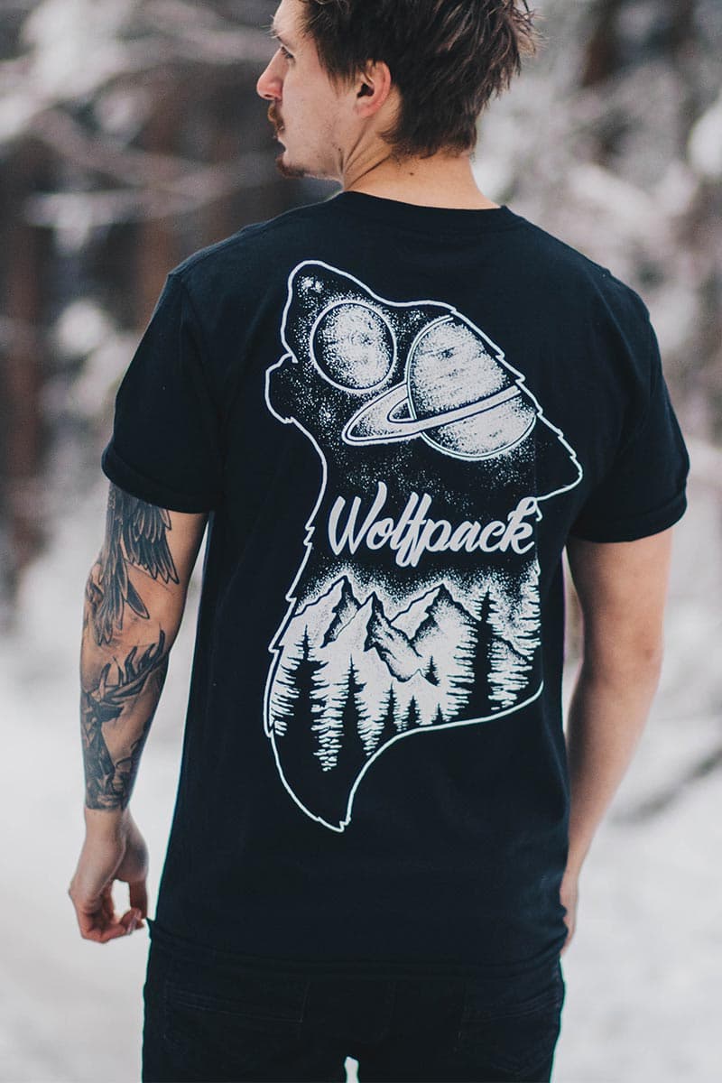 Black t-shirt with SPACE IN MIND TEE UNISEX print - Wolfpack Clothing
