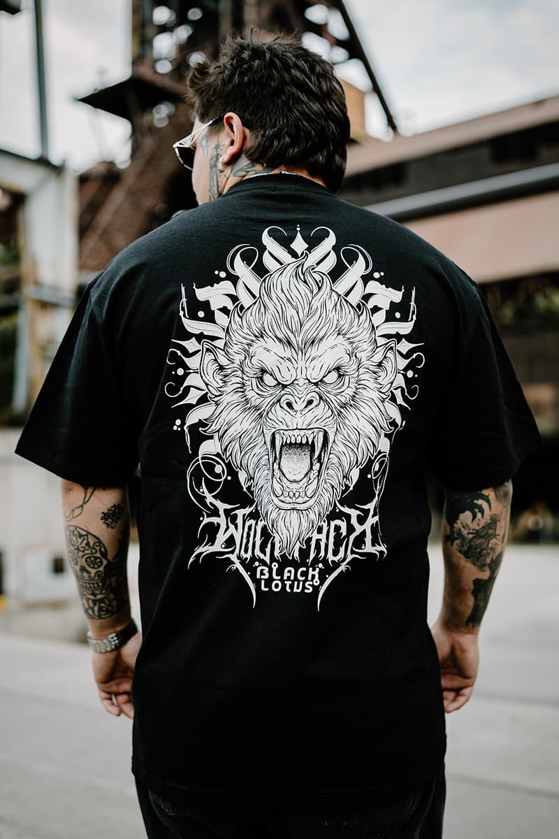 Black t-shirt with TEMPLE GUARDIAN TEE UNISEX print - Wolfpack Clothing