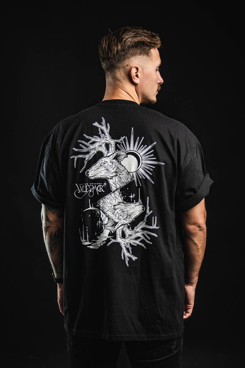 Black t-shirt with THE DUALITY TEE UNISEX print - Wolfpack Clothing