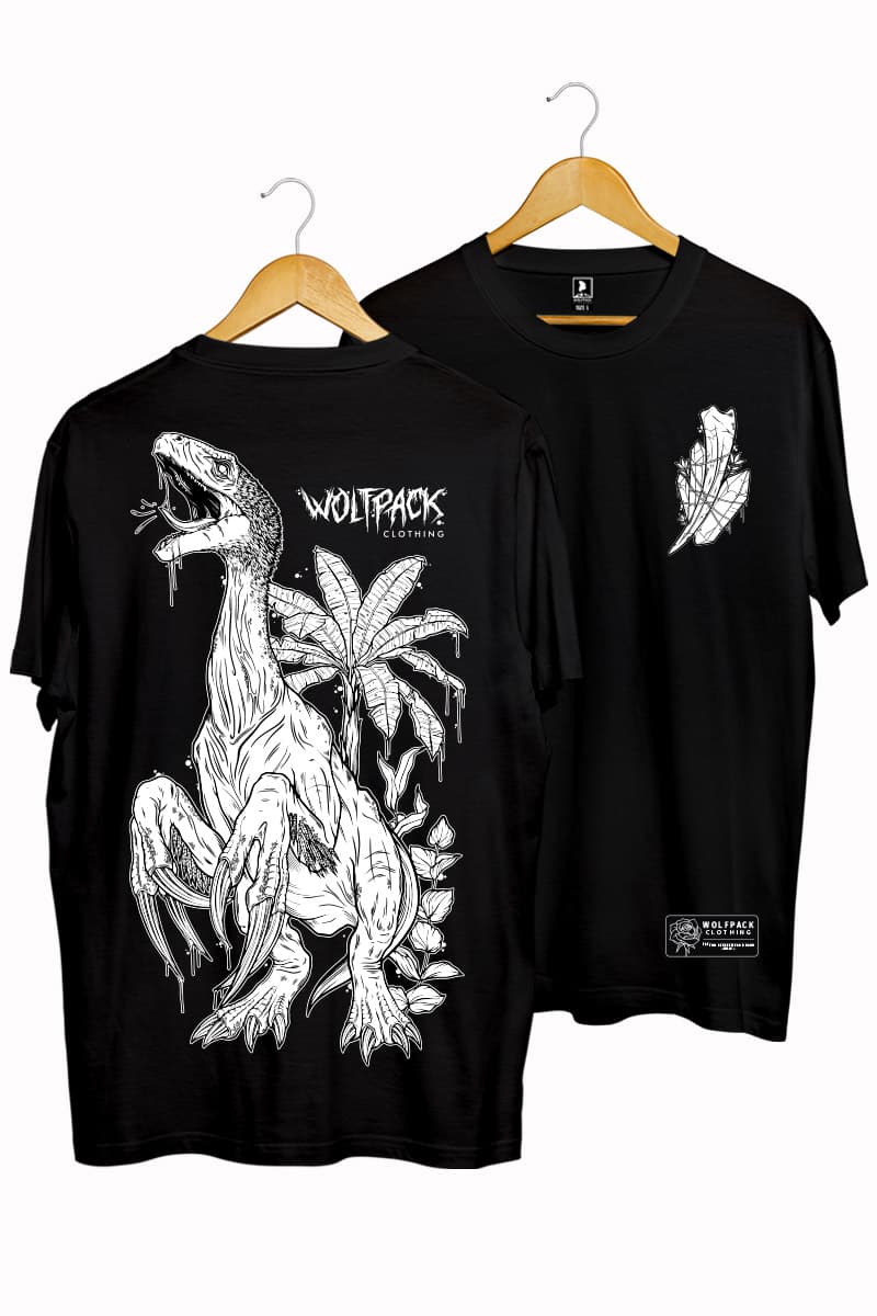 Black t-shirt with THERIZINOSAURUS TEE UNISEX print - Wolfpack Clothing