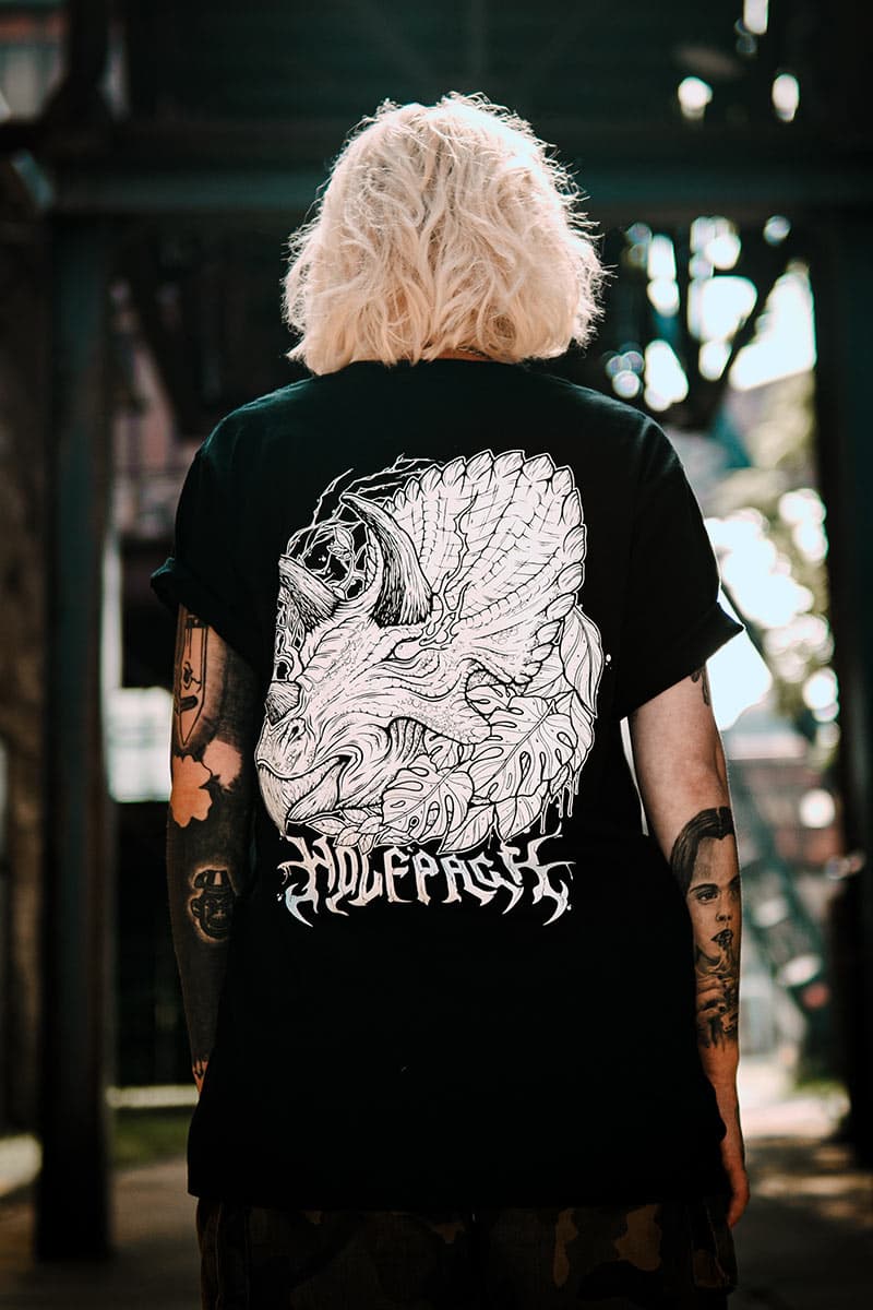 Black t-shirt with TRICERATOPS TEE UNISEX print - Wolfpack Clothing