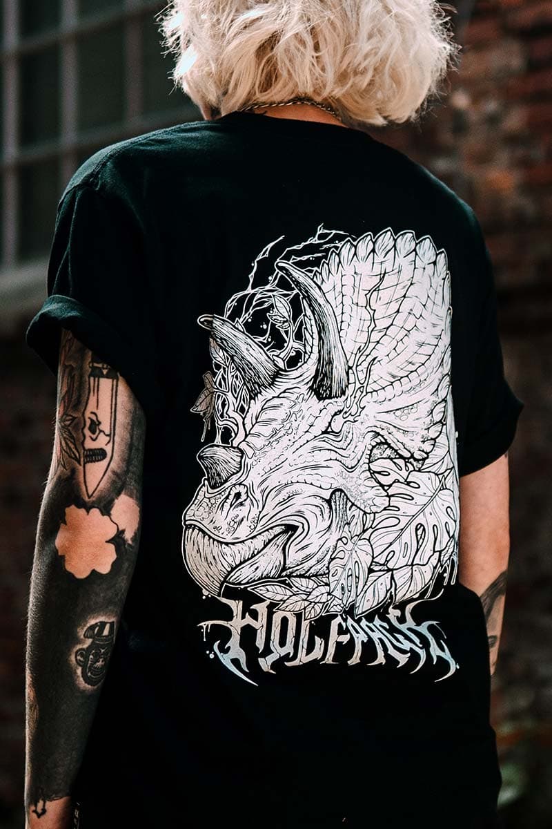 Black t-shirt with TRICERATOPS TEE UNISEX print - Wolfpack Clothing