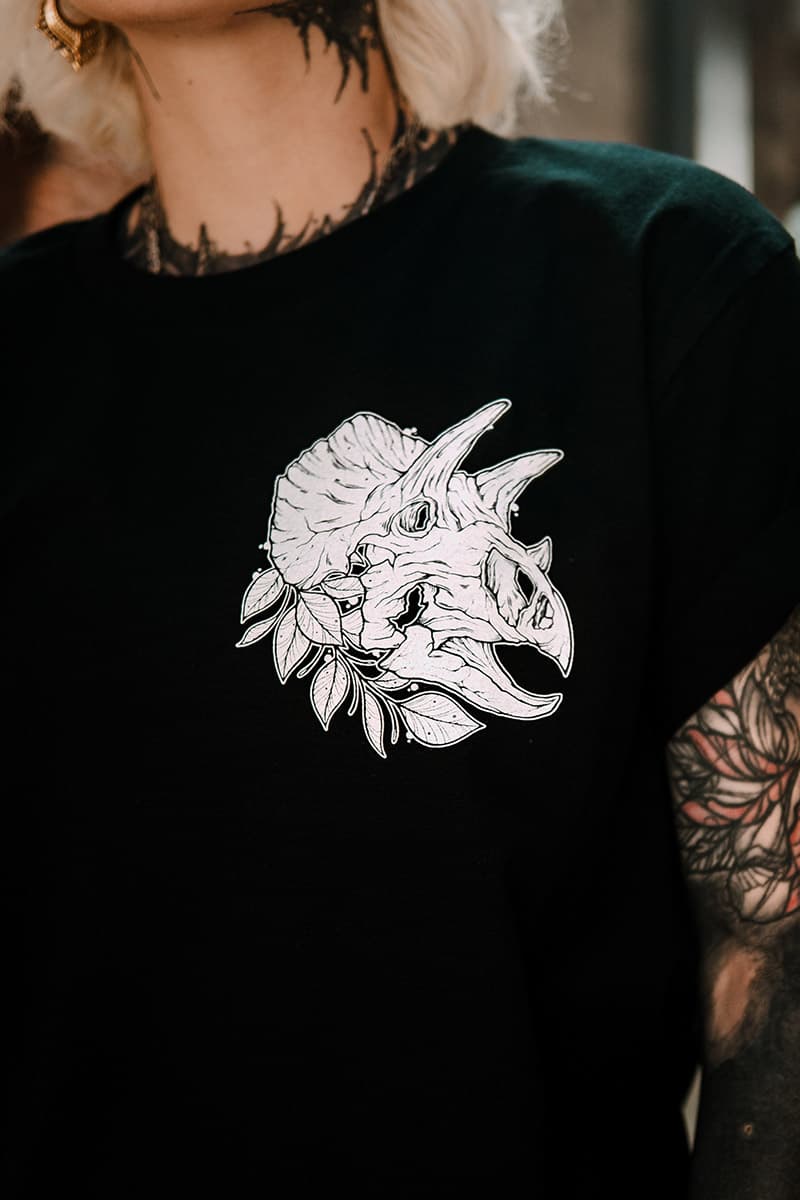 Black t-shirt with TRICERATOPS TEE UNISEX print - Wolfpack Clothing