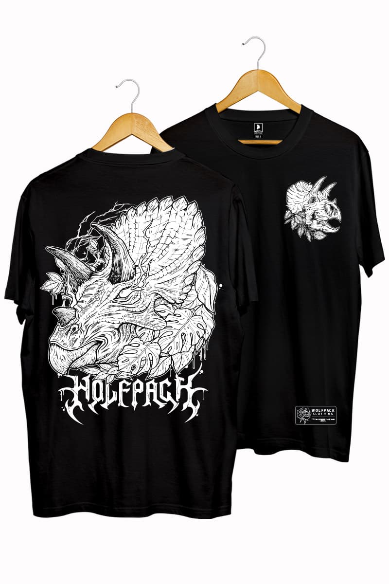 Black t-shirt with TRICERATOPS TEE UNISEX print - Wolfpack Clothing