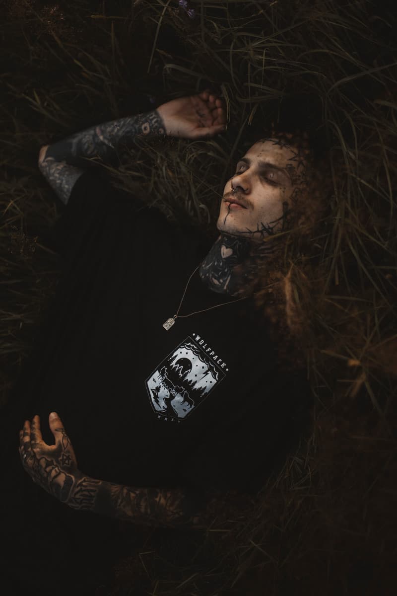 Black t-shirt with WOLFPACK TEE UNISEX print - Wolfpack Clothing
