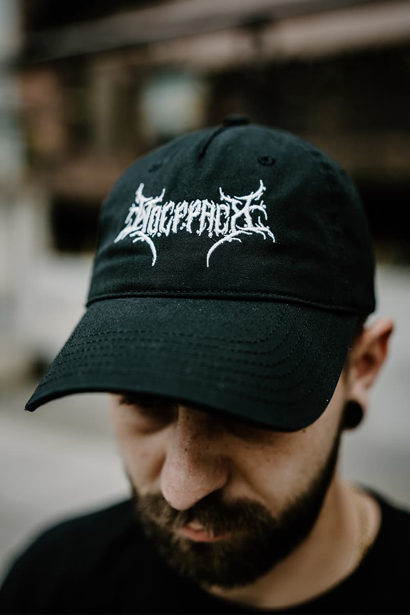 Black hat with BLACK LOTUS FIVE PANEL CAP print - Wolfpack Clothing