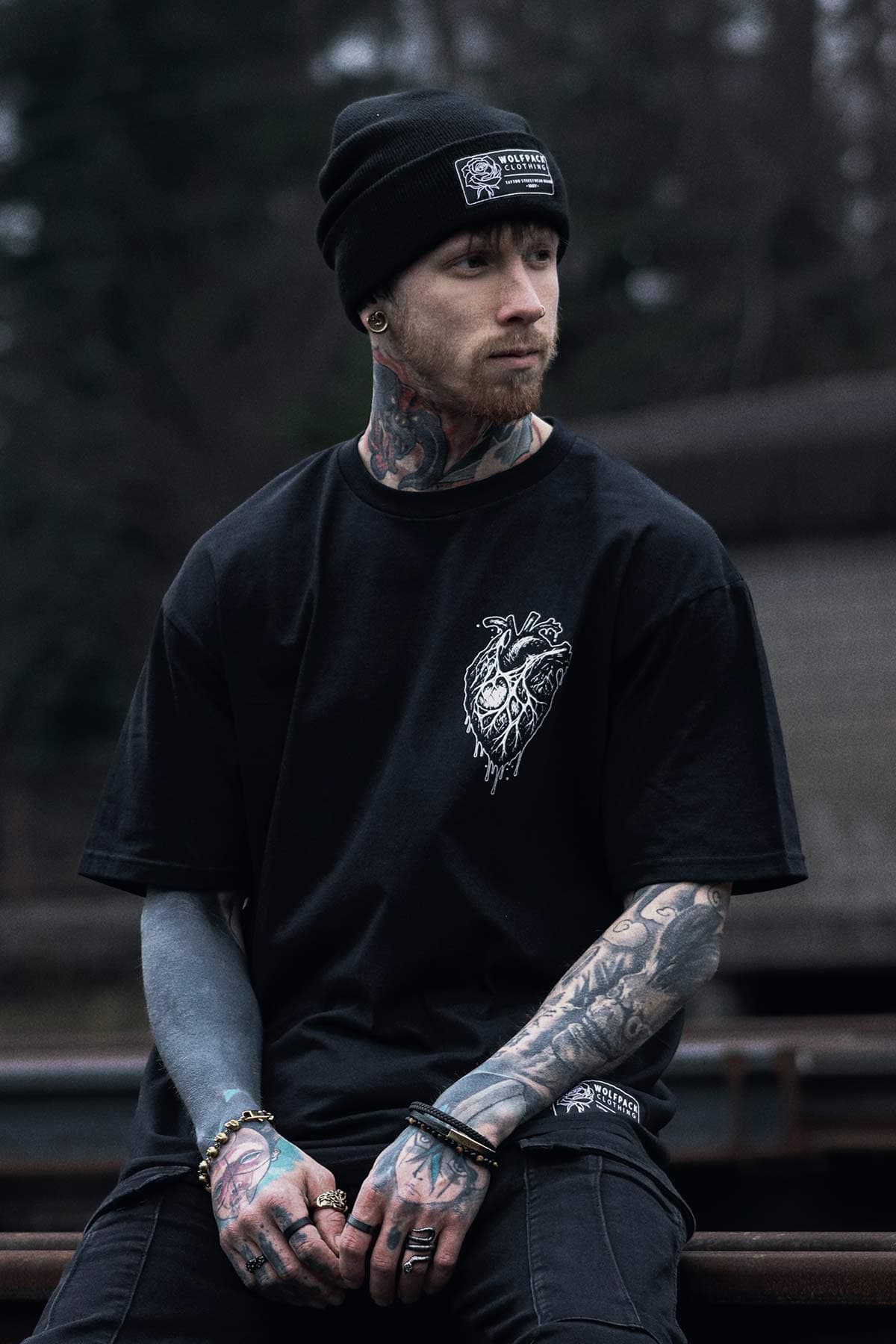 Black hat with DEAD ROSE BEANIE print - Wolfpack Clothing
