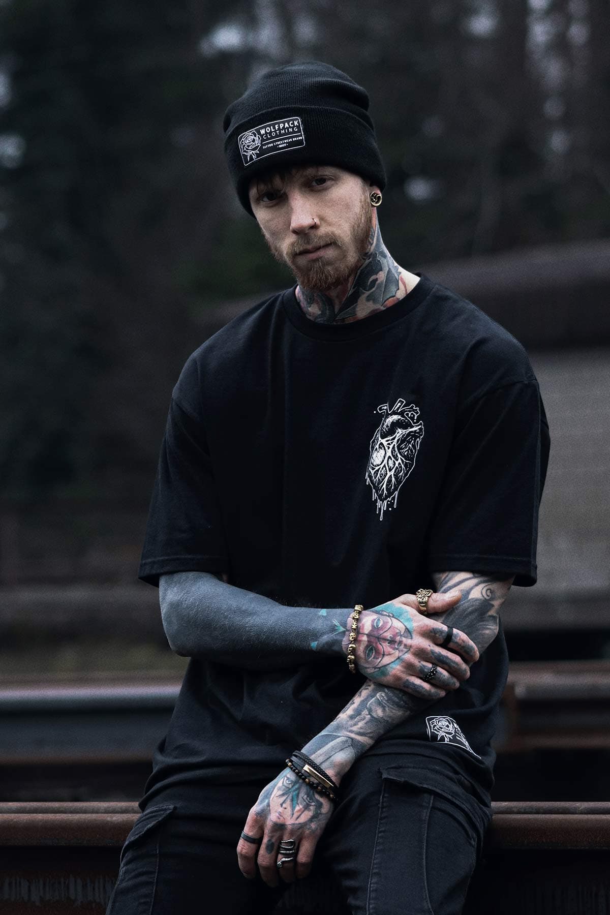 Black hat with DEAD ROSE BEANIE print - Wolfpack Clothing