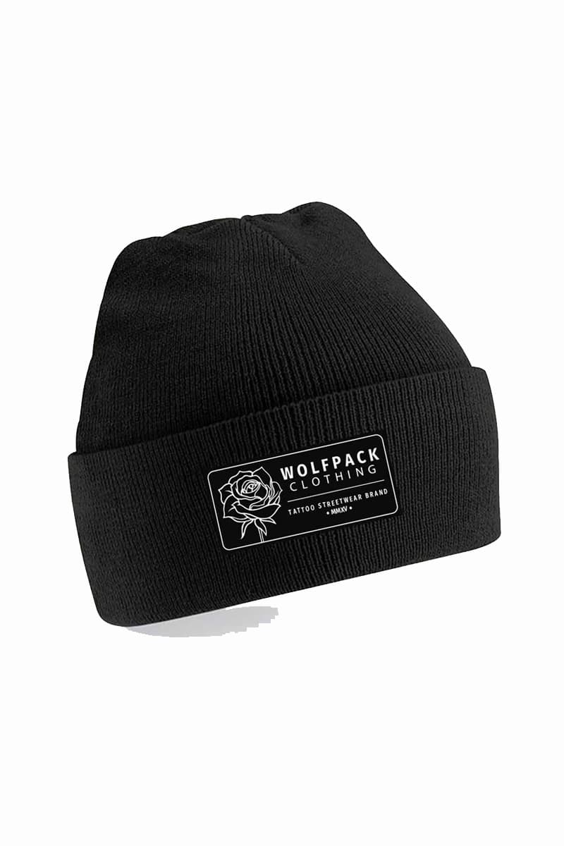 Black hat with DEAD ROSE BEANIE print - Wolfpack Clothing