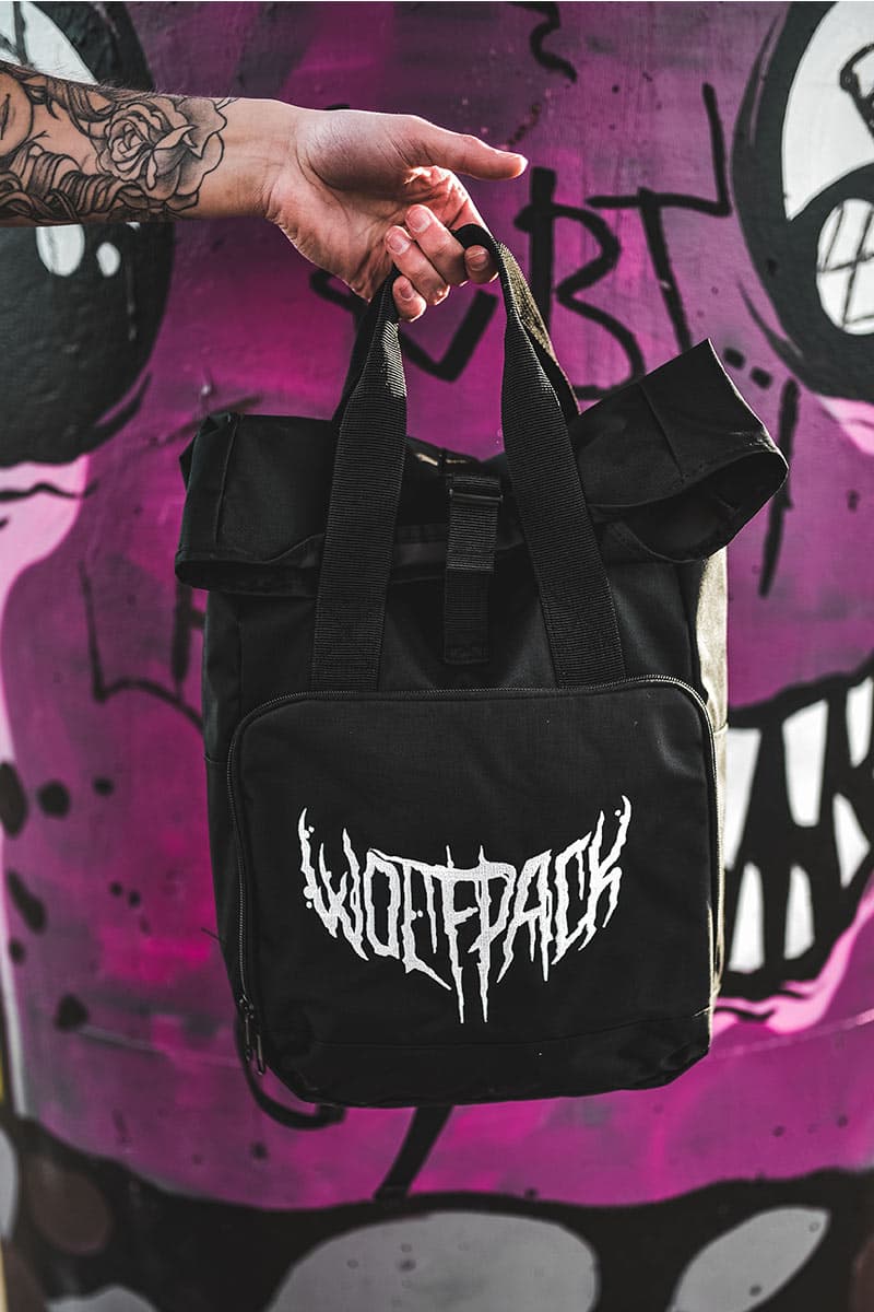 Black bag with WOLFPACK BACKPACK print - Wolfpack Clothing