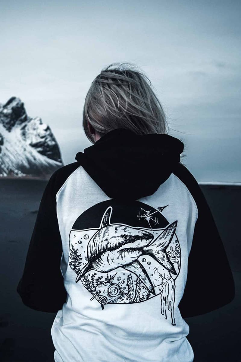 White hoodie with AMITY KILLER HOODIE UNISEX print - Wolfpack Clothing