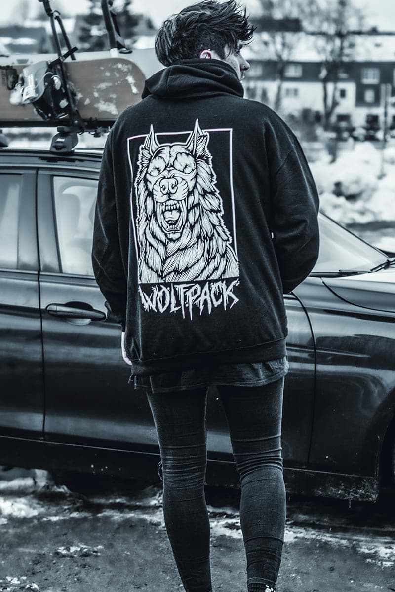 Black hoodie with BLIND WEREWOLF HOODIE UNISEX print - Wolfpack Clothing