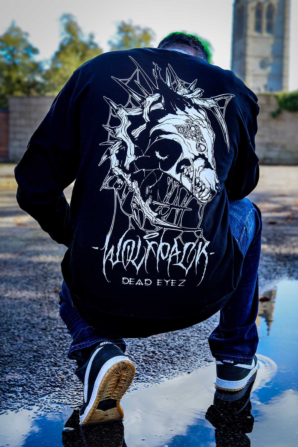 Black crewneck with BLOOD BITE CREWNECK UNISEX print - Wolfpack Clothing