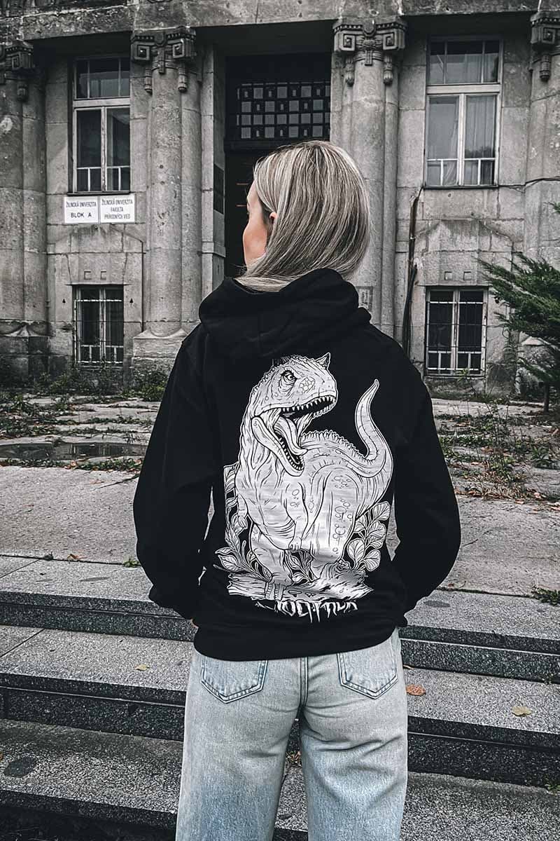 Black hoodie with CARNOTAURUS HOODIE UNISEX print - Wolfpack Clothing