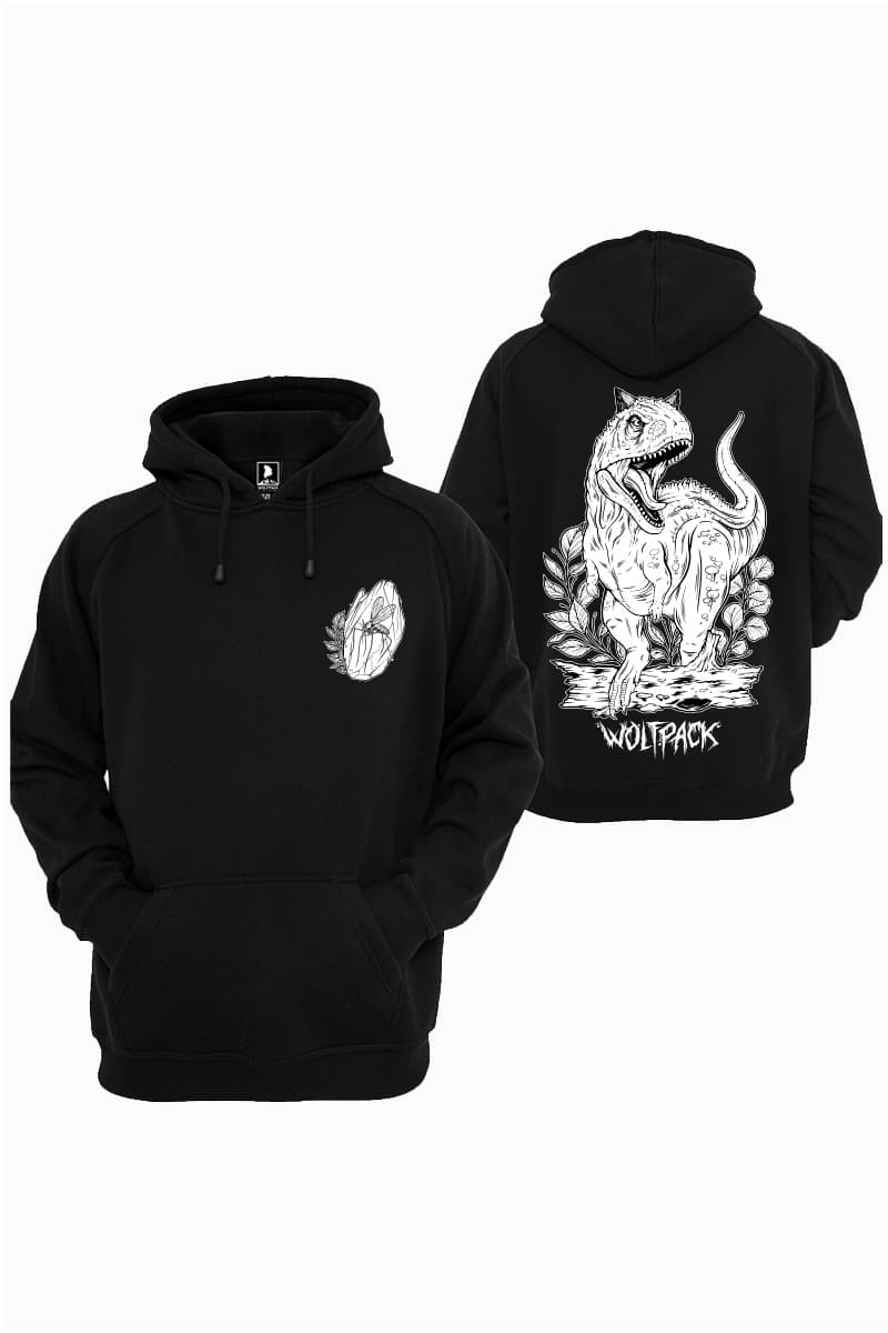 Black hoodie with CARNOTAURUS HOODIE UNISEX print - Wolfpack Clothing