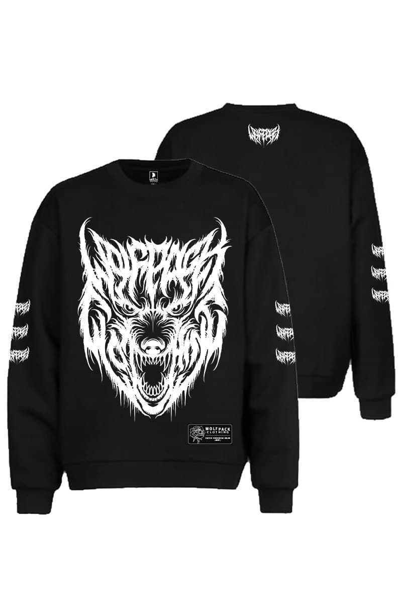 Black crewneck with CORE WOLF CREWNECK UNISEX print - Wolfpack Clothing