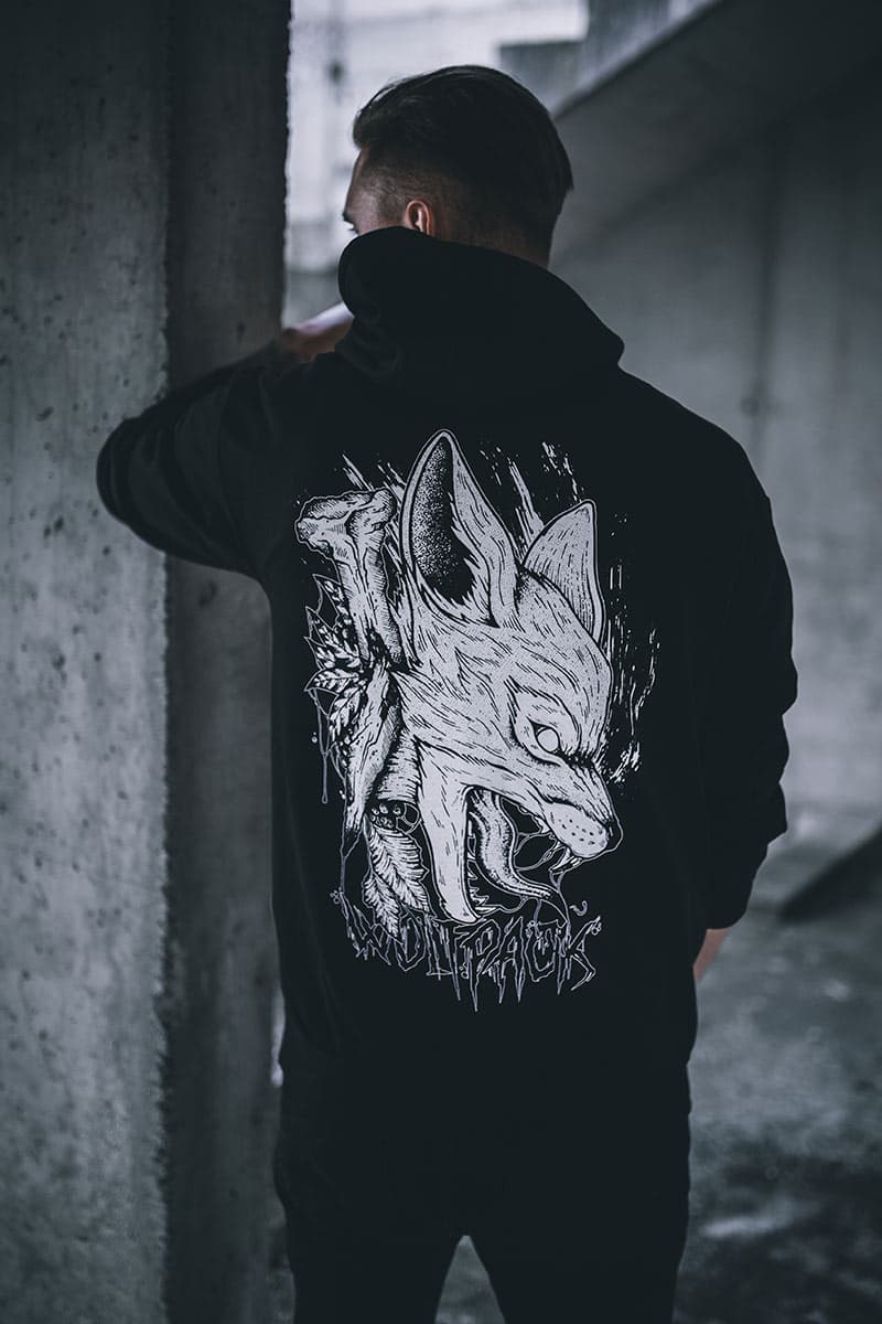 Black hoodie with FOX SPIRIT HOODIE UNISEX print - Wolfpack Clothing