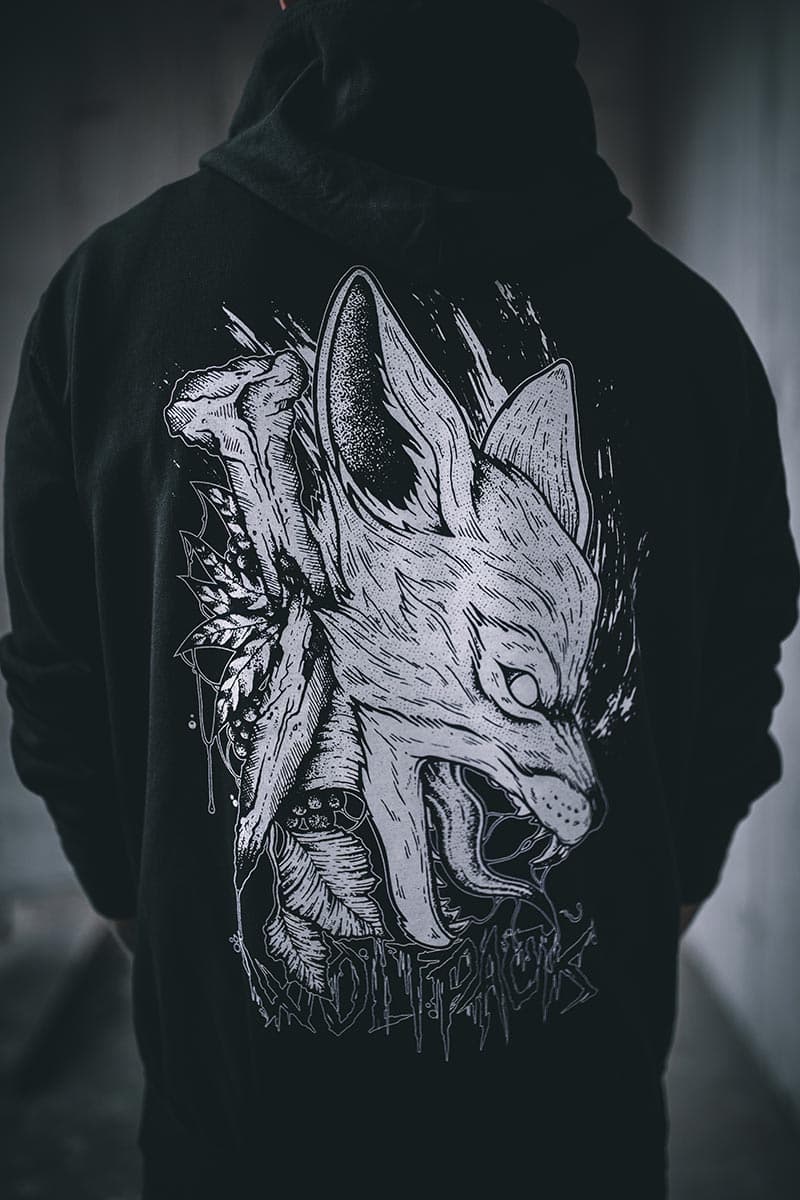 Black hoodie with FOX SPIRIT HOODIE UNISEX print - Wolfpack Clothing