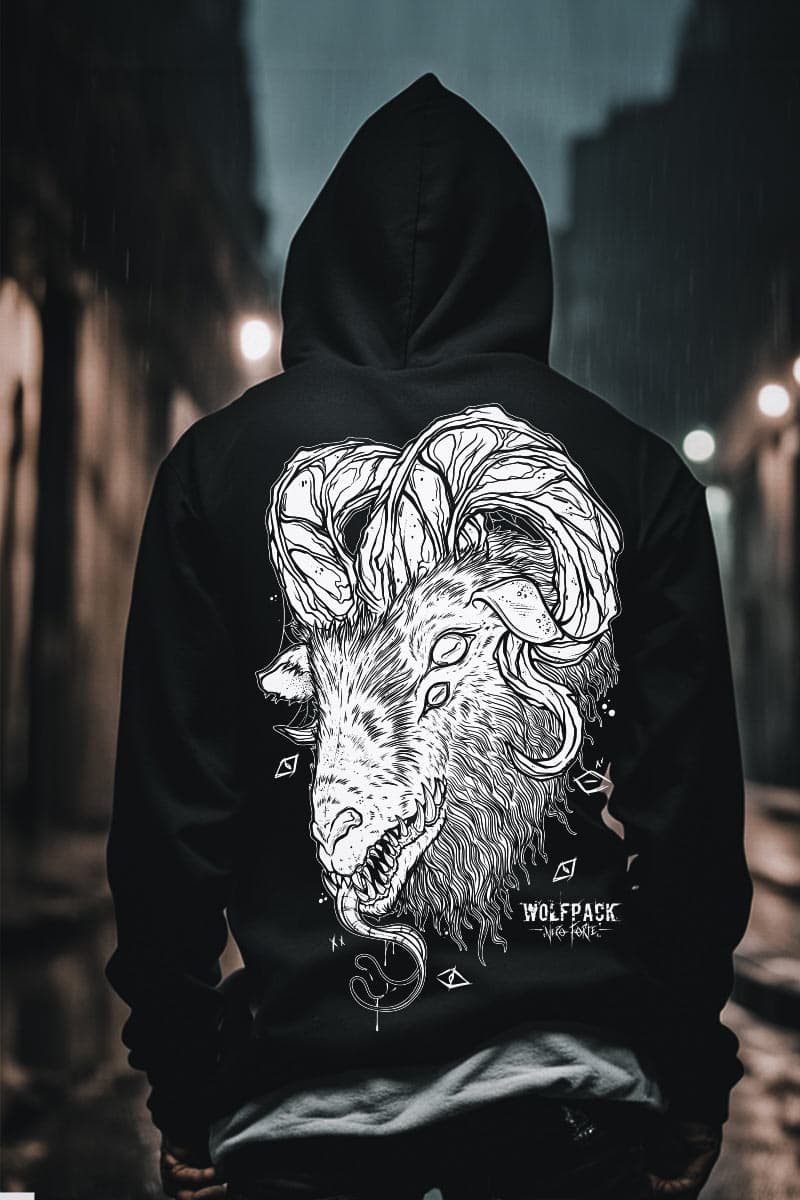 Black hoodie with MORNING STAR HOODIE UNISEX print - Wolfpack Clothing