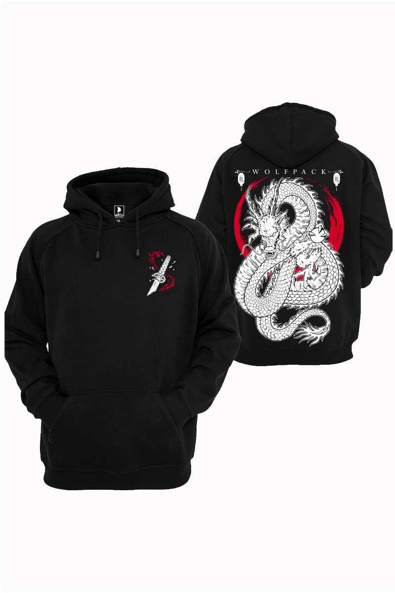 Black hoodie with RYU HOODIE UNISEX print - Wolfpack Clothing