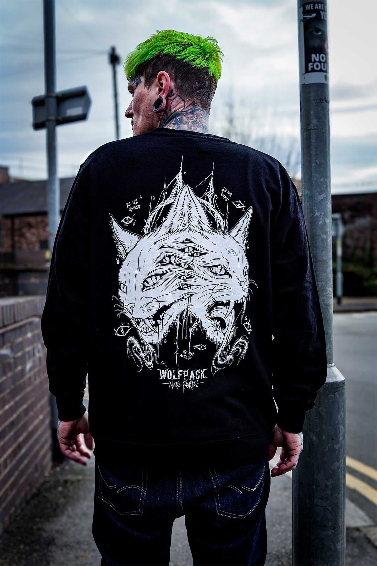 Black crewneck with THE MOON CREWNECK UNISEX print - Wolfpack Clothing