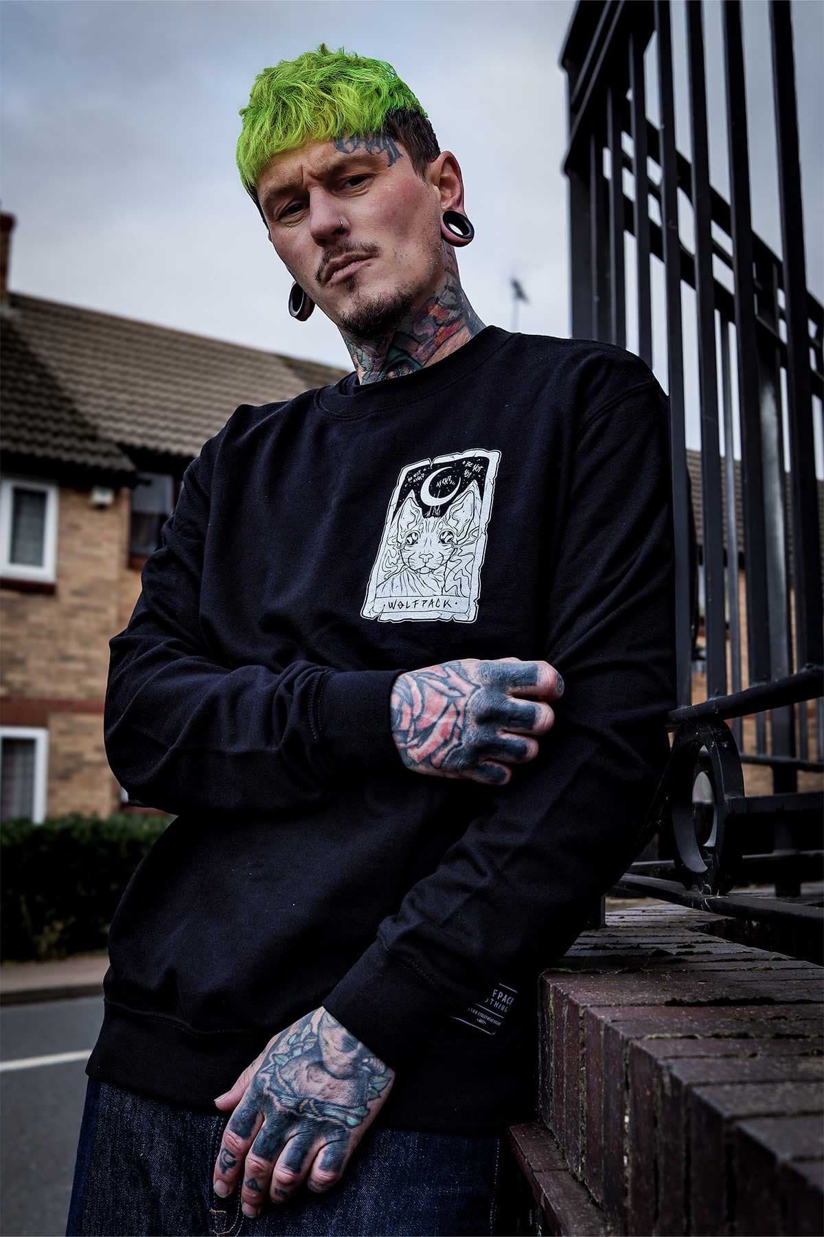 Black crewneck with THE MOON CREWNECK UNISEX print - Wolfpack Clothing