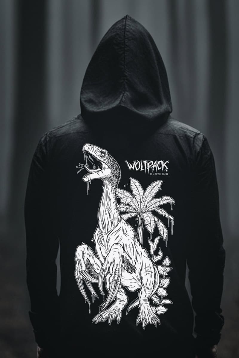 Black hoodie with THERIZINOSAURUS HOODIE UNISEX print - Wolfpack Clothing