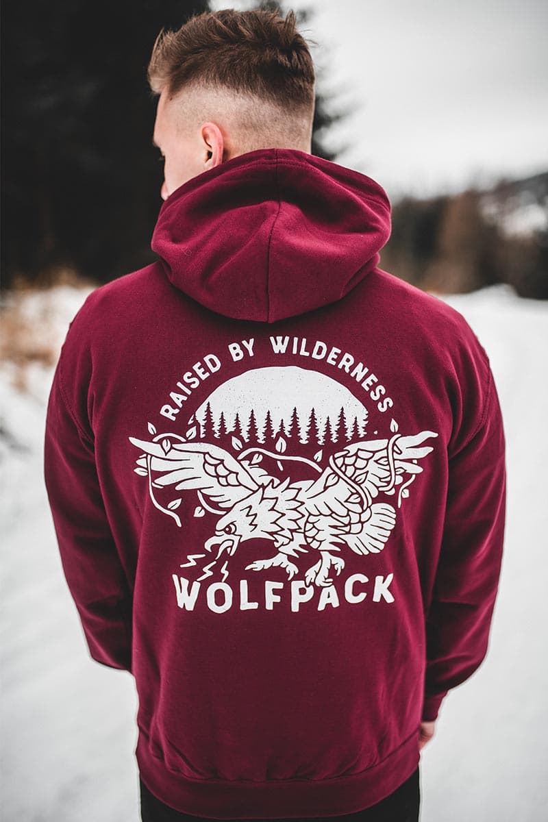 Black hoodie with WILD EAGLE HOODIE UNISEX print - Wolfpack Clothing
