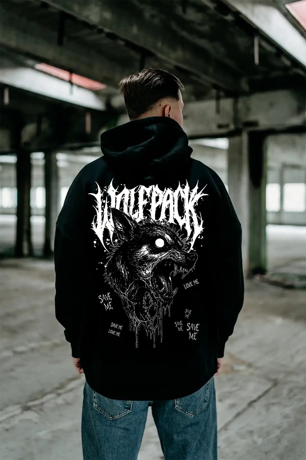 Black oversized hoodie with ABYSS HOUND OVERSIZED HOODIE UNISEX print - Wolfpack Clothing