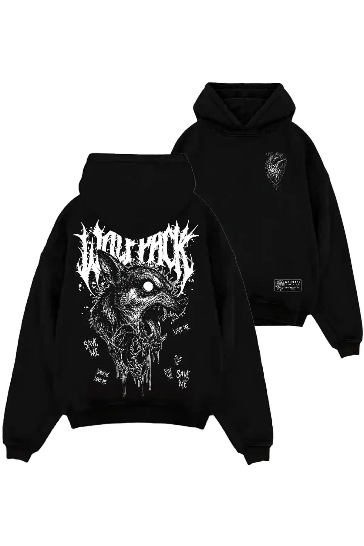 Black oversized hoodie with ABYSS HOUND OVERSIZED HOODIE UNISEX print - Wolfpack Clothing