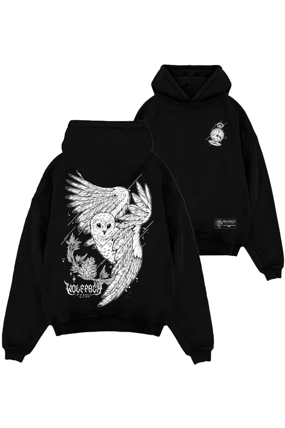 Black oversized hoodie with ARCTIC WIND OVERSIZED HOODIE UNISEX print - Wolfpack Clothing