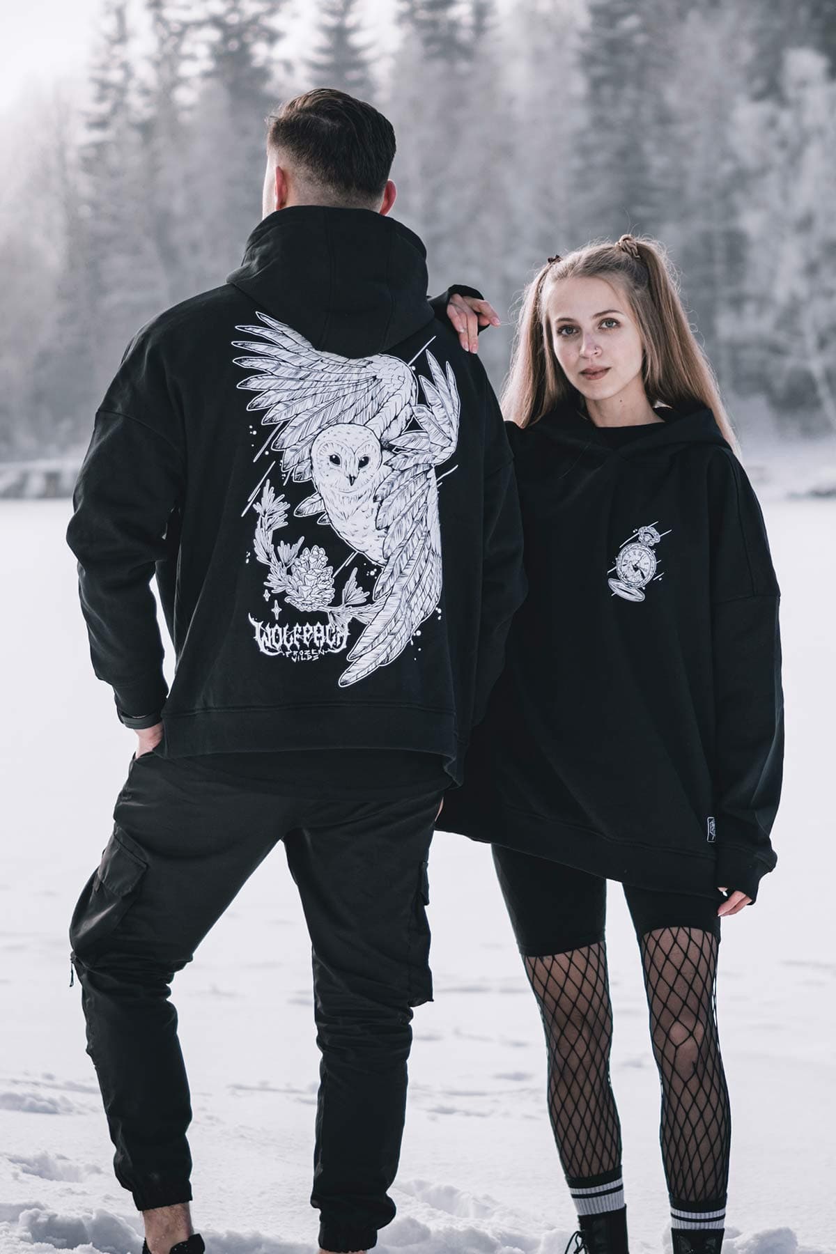 Black oversized hoodie with ARCTIC WIND OVERSIZED HOODIE UNISEX print - Wolfpack Clothing