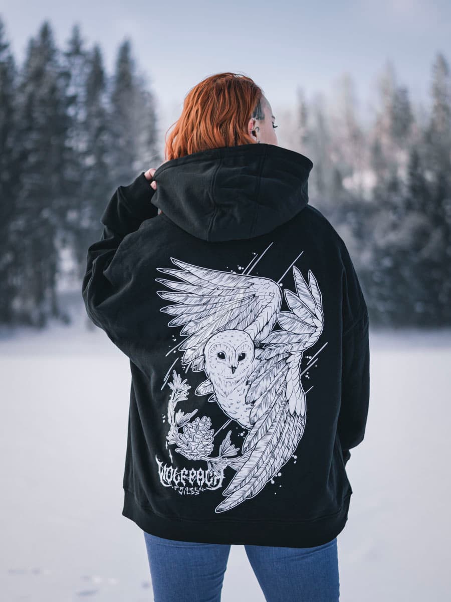 Black oversized hoodie with ARCTIC WIND OVERSIZED HOODIE UNISEX print - Wolfpack Clothing