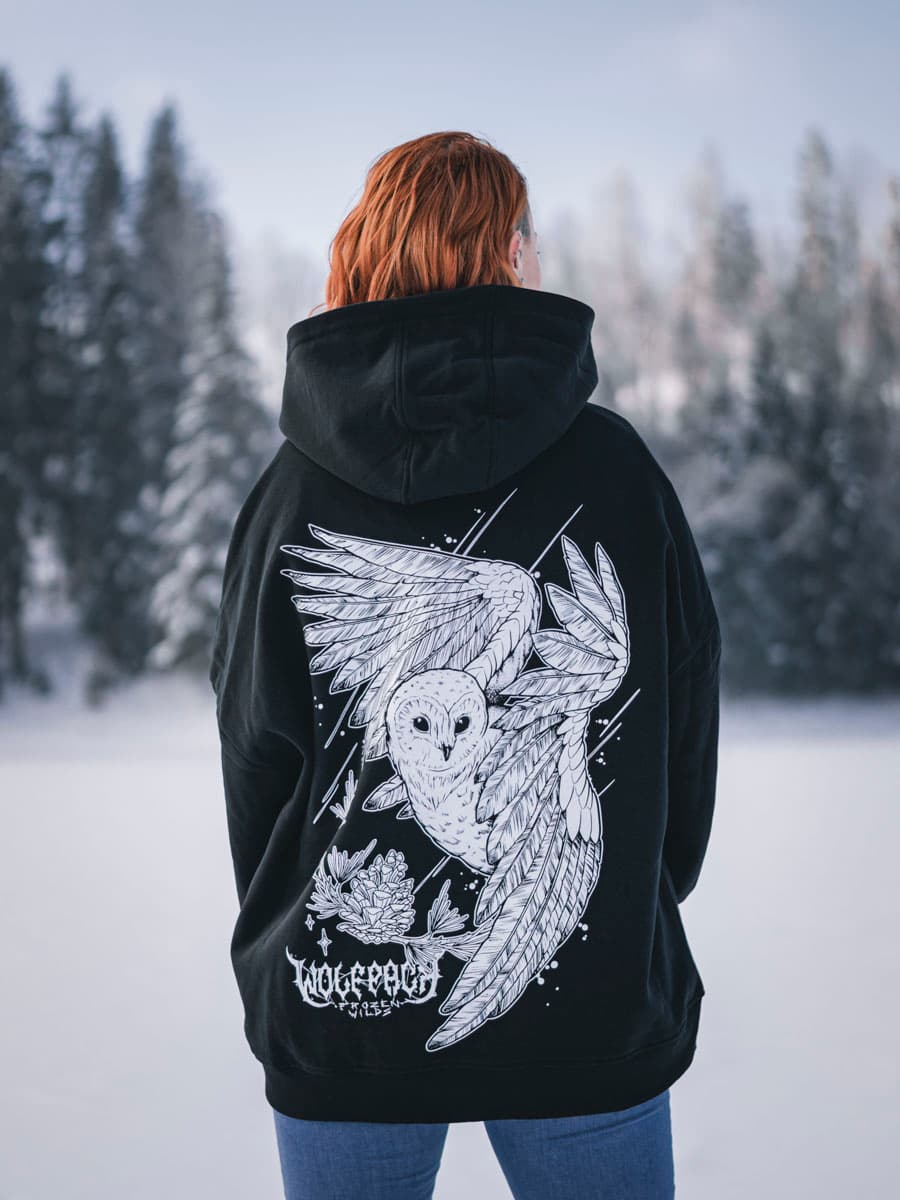 Black oversized hoodie with ARCTIC WIND OVERSIZED HOODIE UNISEX print - Wolfpack Clothing