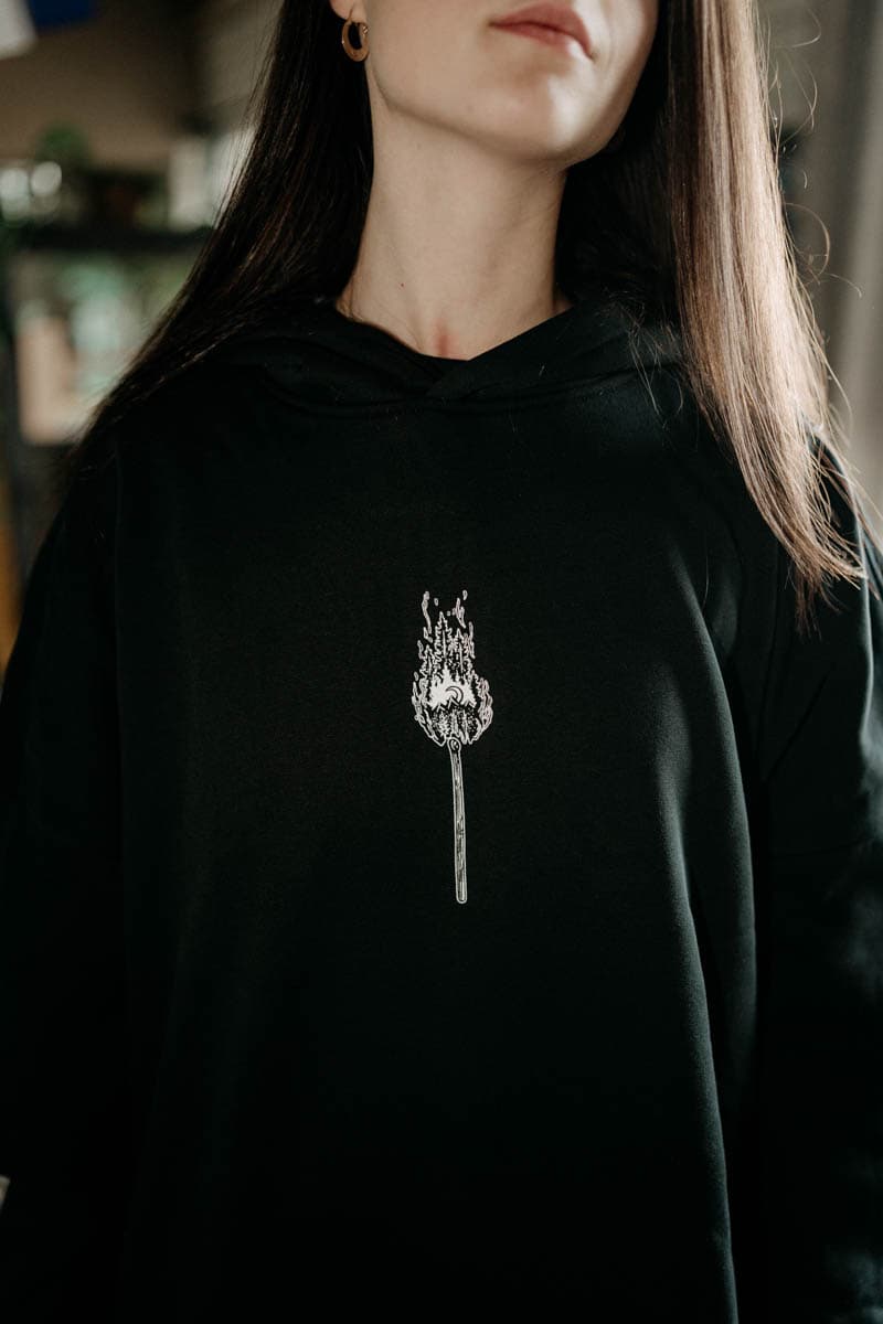 Black oversized hoodie with CALL OF THE WILD OVERSIZED HOODIE UNISEX print - Wolfpack Clothing