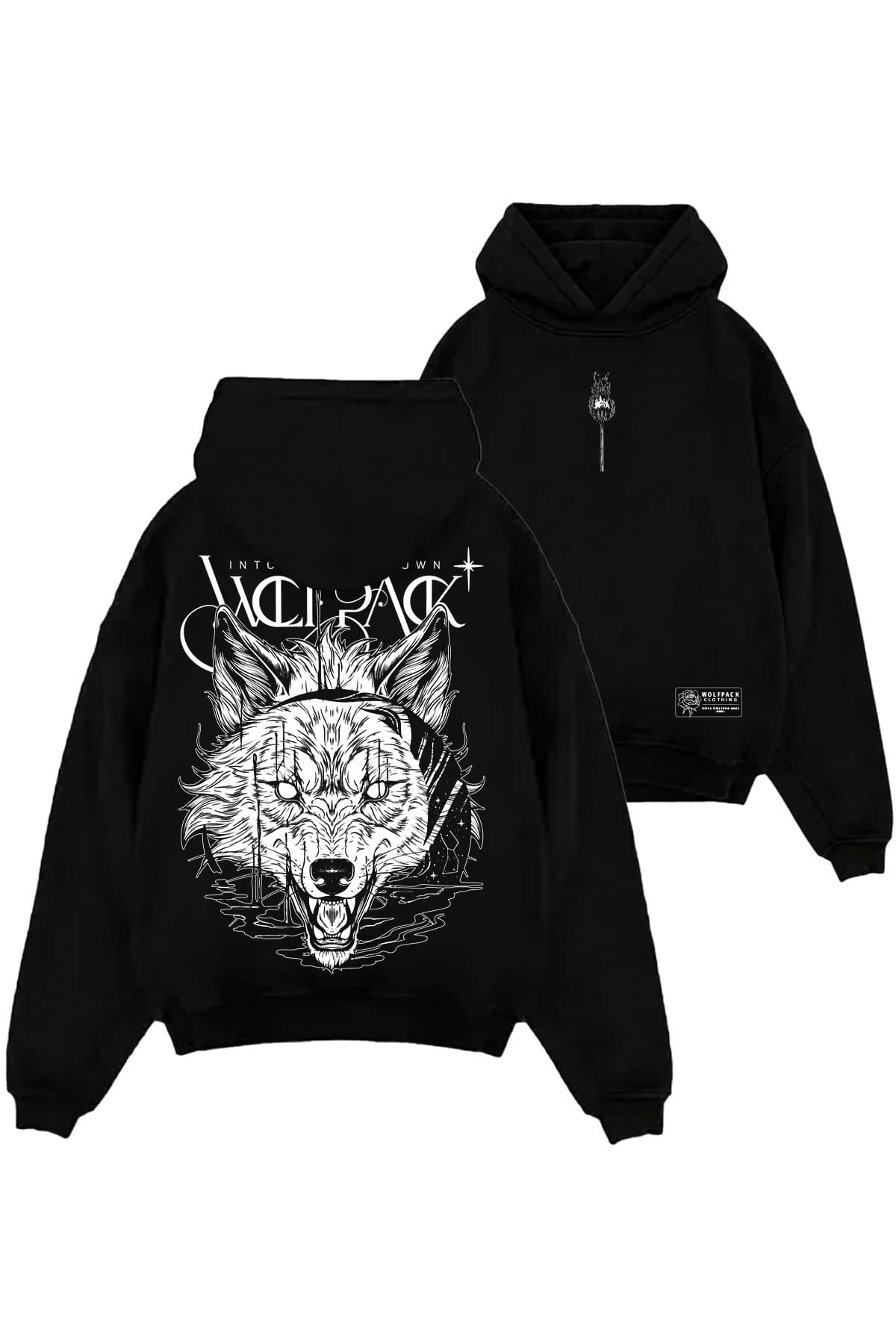 Black oversized hoodie with CALL OF THE WILD OVERSIZED HOODIE UNISEX print - Wolfpack Clothing