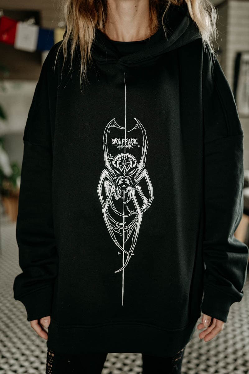 Black oversized hoodie with CONNECTION OVERSIZED HOODIE UNISEX print - Wolfpack Clothing