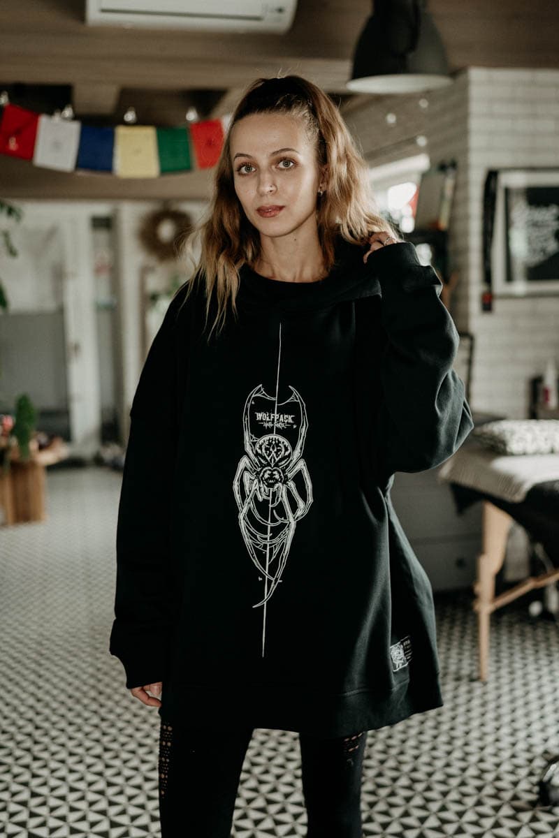Black oversized hoodie with CONNECTION OVERSIZED HOODIE UNISEX print - Wolfpack Clothing