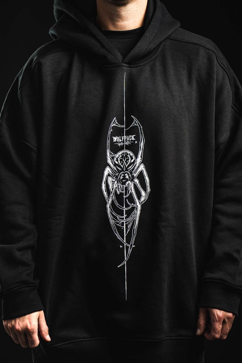 Black oversized hoodie with CONNECTION OVERSIZED HOODIE UNISEX print - Wolfpack Clothing
