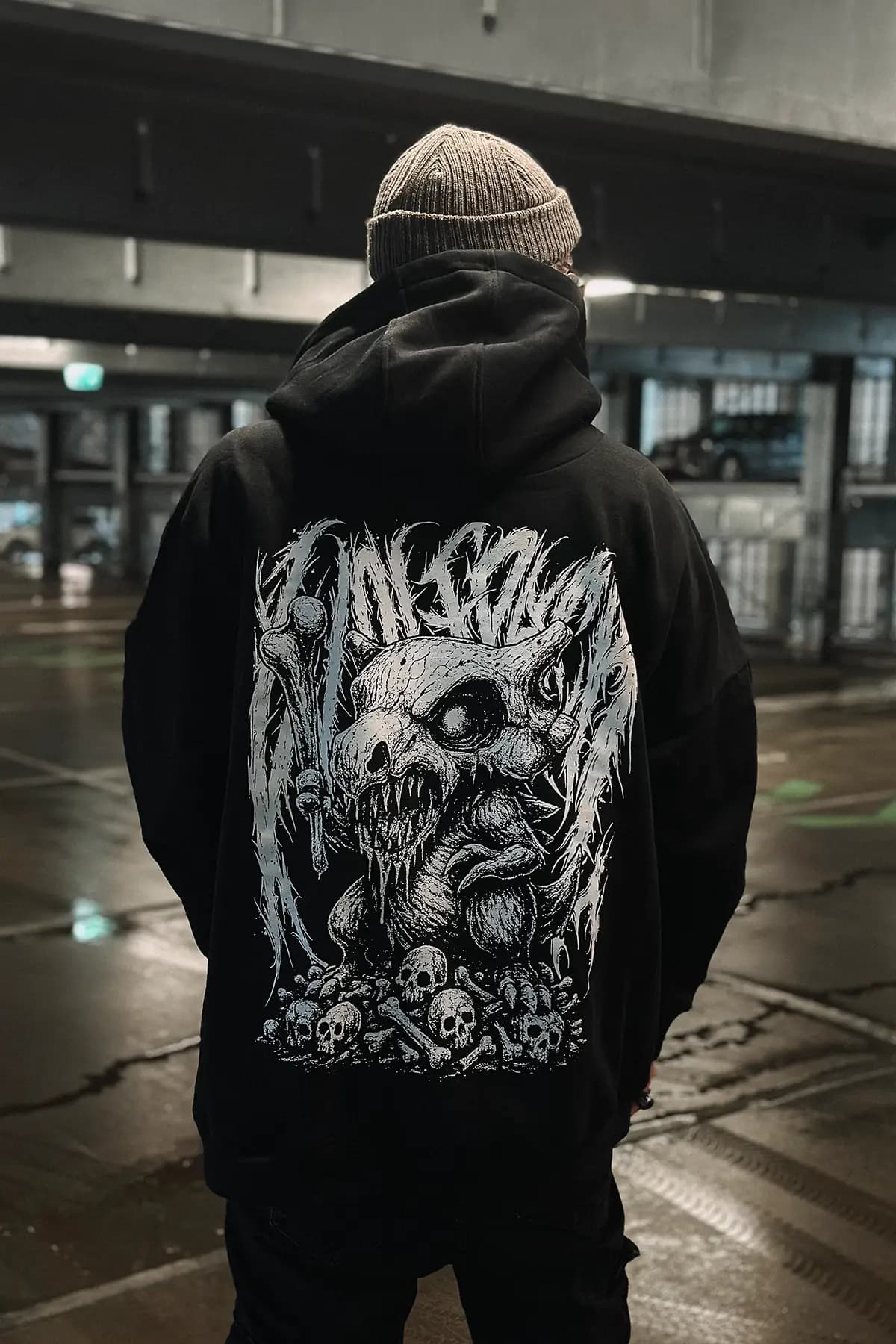 Black oversized hoodie with DEATHLING OVERSIZED HOODIE UNISEX print - Wolfpack Clothing