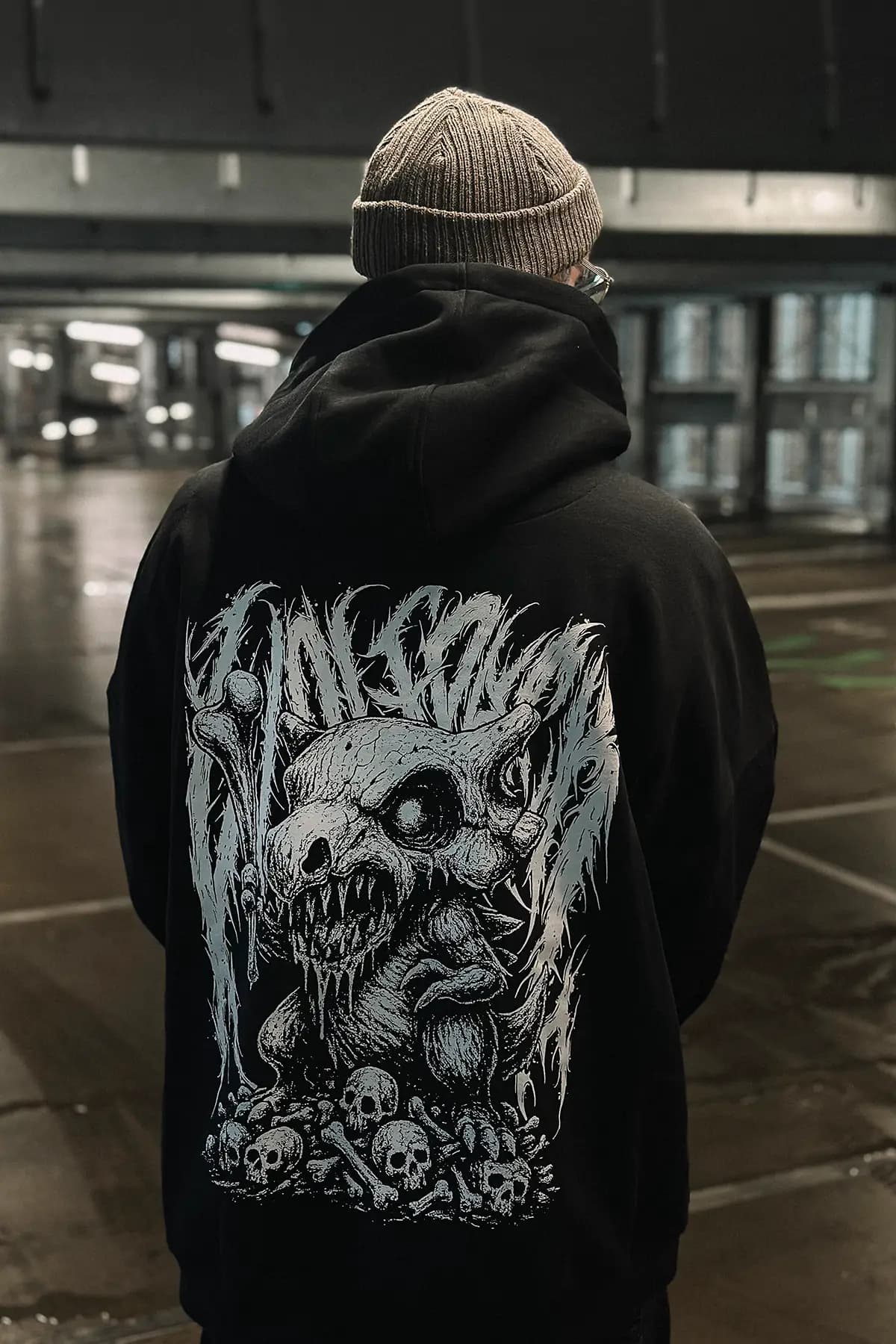Black oversized hoodie with DEATHLING OVERSIZED HOODIE UNISEX print - Wolfpack Clothing