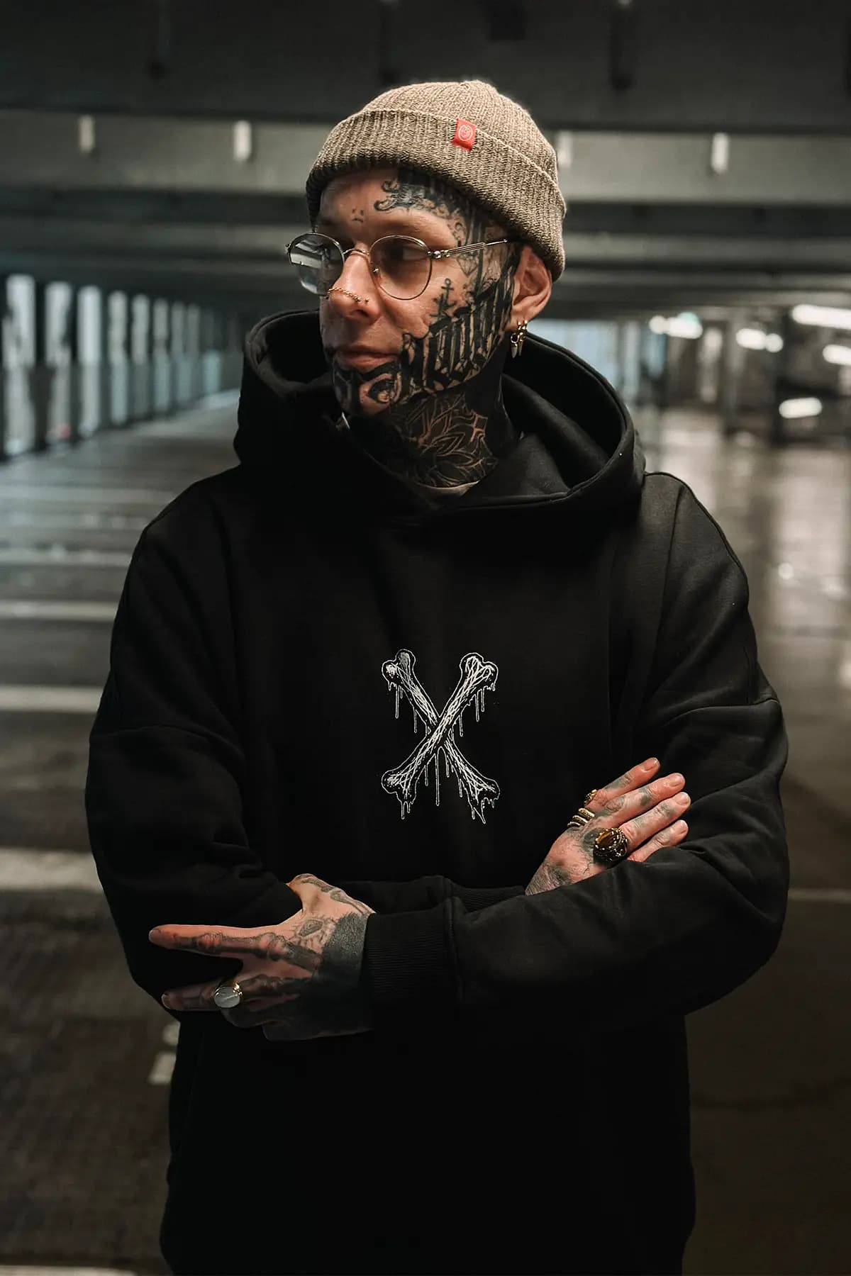 Black oversized hoodie with DEATHLING OVERSIZED HOODIE UNISEX print - Wolfpack Clothing