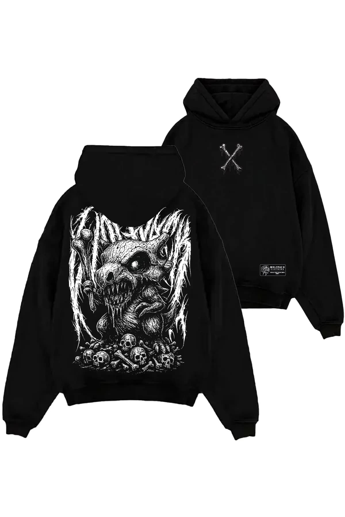 Black oversized hoodie with DEATHLING OVERSIZED HOODIE UNISEX print - Wolfpack Clothing