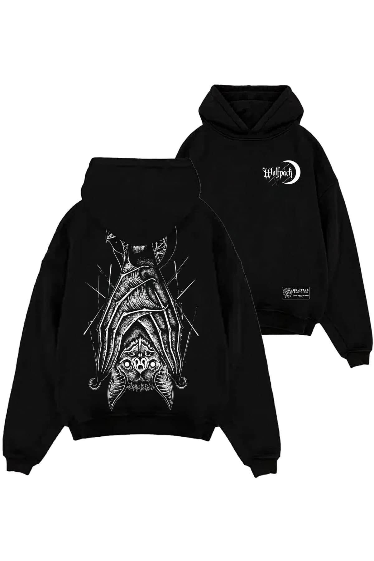 Black oversized hoodie with ECLIPSE OVERSIZED HOODIE UNISEX print - Wolfpack Clothing