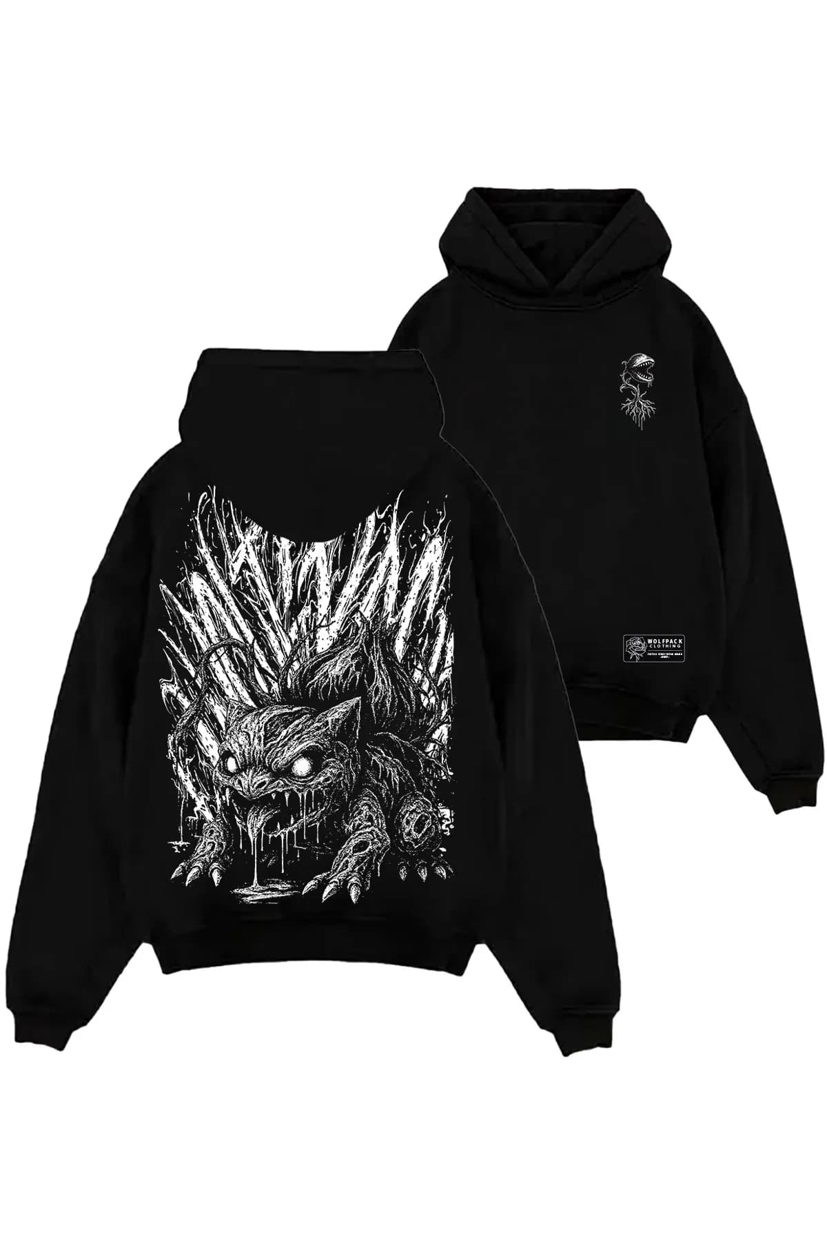Black oversized hoodie with GRAVEBACK OVERSIZED HOODIE UNISEX print - Wolfpack Clothing