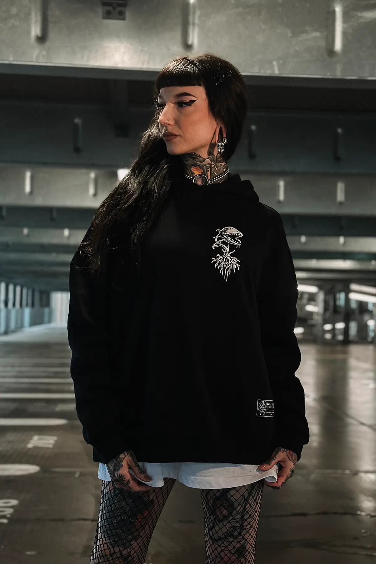 Black oversized hoodie with GRAVEBACK OVERSIZED HOODIE UNISEX print - Wolfpack Clothing